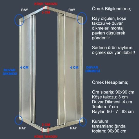 Parlak Eloksal Profil Damla Desen Mika Duşakabin Kare 110x100