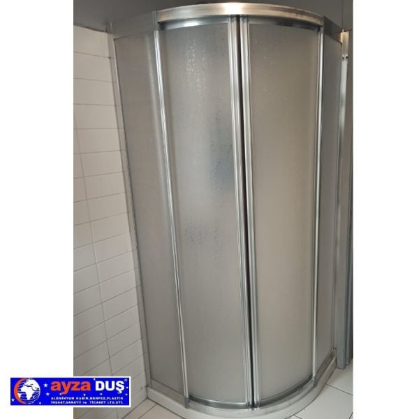 Parlak Eloksal Profil Damla Desen Mika Duşakabin Oval 100x100