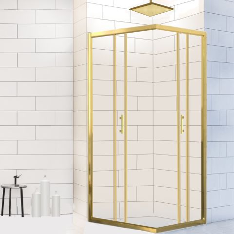Gold Profil Şeffaf Cam Duşakabin Oval 100x100