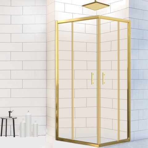 Gold Profil Şeffaf Cam Duşakabin Oval 100x100
